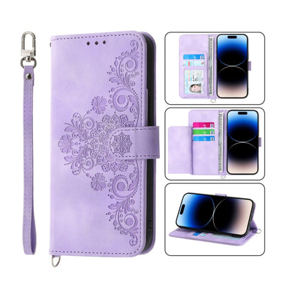 Skin-feel Flowers Embossed Wallet Leather Phone Case, For iPhone 14, For iPhone 14 Plus, For iPhone 14 Pro, For iPhone 14 Pro Max