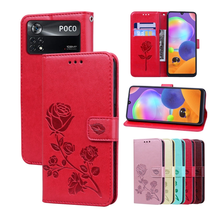 Rose Embossed Flip PU Leather Phone Case, For Xiaomi 12 Lite, For Xiaomi 12 Pro, For Xiaomi Redmi Note 11T Pro 5G, For Xiaomi Poco M4 Pro 4G, For Xiaomi Poco X4 Pro 5G
