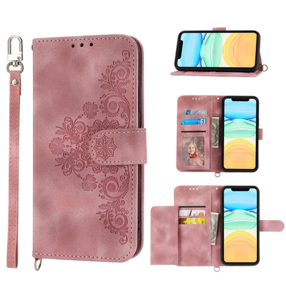 Skin-feel Flowers Embossed Wallet Leather Phone Case, For iPhone 11, For iPhone XS Max, For iPhone XS / X, For iPhone XR, For iPhone SE 2022 / SE 2020 / 8 / 7, For iPhone 8 Plus / 7 Plus