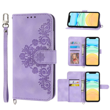 Skin-feel Flowers Embossed Wallet Leather Phone Case, For iPhone 11, For iPhone XS Max, For iPhone XS / X, For iPhone XR, For iPhone SE 2022 / SE 2020 / 8 / 7, For iPhone 8 Plus / 7 Plus