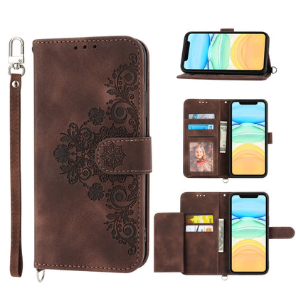 Skin-feel Flowers Embossed Wallet Leather Phone Case, For iPhone 11, For iPhone XS Max, For iPhone XS / X, For iPhone XR, For iPhone SE 2022 / SE 2020 / 8 / 7, For iPhone 8 Plus / 7 Plus