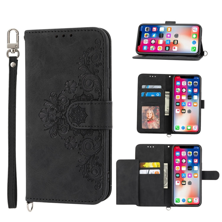 Skin-feel Flowers Embossed Wallet Leather Phone Case, For iPhone 11, For iPhone XS Max, For iPhone XS / X, For iPhone XR, For iPhone SE 2022 / SE 2020 / 8 / 7, For iPhone 8 Plus / 7 Plus