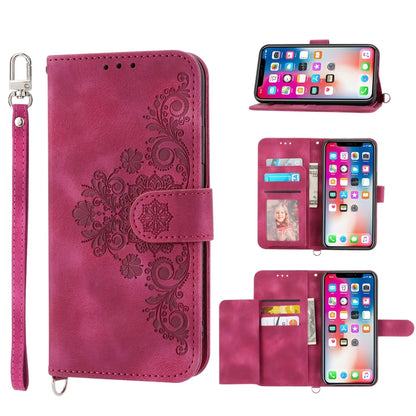 Skin-feel Flowers Embossed Wallet Leather Phone Case, For iPhone 11, For iPhone XS Max, For iPhone XS / X, For iPhone XR, For iPhone SE 2022 / SE 2020 / 8 / 7, For iPhone 8 Plus / 7 Plus