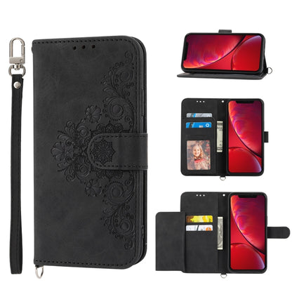 Skin-feel Flowers Embossed Wallet Leather Phone Case, For iPhone 11, For iPhone XS Max, For iPhone XS / X, For iPhone XR, For iPhone SE 2022 / SE 2020 / 8 / 7, For iPhone 8 Plus / 7 Plus