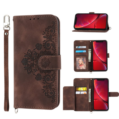 Skin-feel Flowers Embossed Wallet Leather Phone Case, For iPhone 11, For iPhone XS Max, For iPhone XS / X, For iPhone XR, For iPhone SE 2022 / SE 2020 / 8 / 7, For iPhone 8 Plus / 7 Plus
