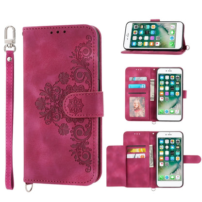 Skin-feel Flowers Embossed Wallet Leather Phone Case, For iPhone 11, For iPhone XS Max, For iPhone XS / X, For iPhone XR, For iPhone SE 2022 / SE 2020 / 8 / 7, For iPhone 8 Plus / 7 Plus