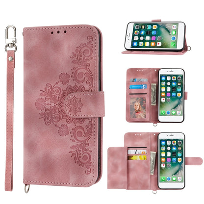 Skin-feel Flowers Embossed Wallet Leather Phone Case, For iPhone 11, For iPhone XS Max, For iPhone XS / X, For iPhone XR, For iPhone SE 2022 / SE 2020 / 8 / 7, For iPhone 8 Plus / 7 Plus