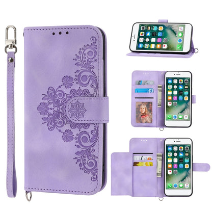 Skin-feel Flowers Embossed Wallet Leather Phone Case, For iPhone 11, For iPhone XS Max, For iPhone XS / X, For iPhone XR, For iPhone SE 2022 / SE 2020 / 8 / 7, For iPhone 8 Plus / 7 Plus