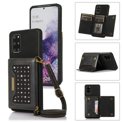 Three-fold RFID Leather Phone Case with Lanyard, For Samsung Galaxy Note20 Ultra, For Samsung Galaxy S20, For Samsung Galaxy S20+, For Samsung Galaxy S20 FE, For Samsung Galaxy S21, For Samsung Galaxy S22, For Samsung Galaxy S21 Ultra                  ...