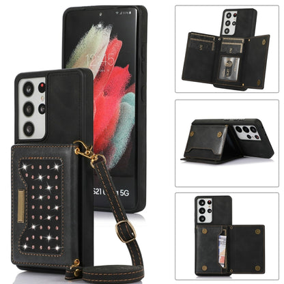 Three-fold RFID Leather Phone Case with Lanyard, For Samsung Galaxy Note20 Ultra, For Samsung Galaxy S20, For Samsung Galaxy S20+, For Samsung Galaxy S20 FE, For Samsung Galaxy S21, For Samsung Galaxy S22, For Samsung Galaxy S21 Ultra                  ...