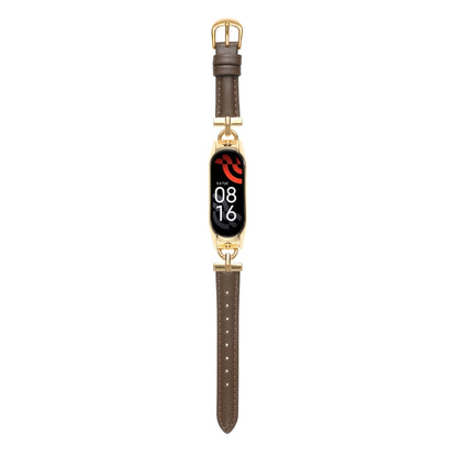 D-shaped Steel + Genuine Leather Watch Band, For Xiaomi Mi Band 3 / 4, For Xiaomi Mi Band 5 / 6, For Xiaomi Mi Band 7