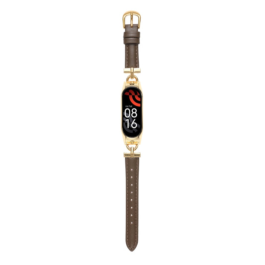 D-shaped Steel + Genuine Leather Watch Band, For Xiaomi Mi Band 3 / 4, For Xiaomi Mi Band 5 / 6, For Xiaomi Mi Band 7