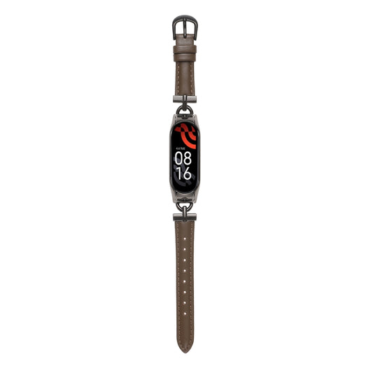 D-shaped Steel + Genuine Leather Watch Band, For Xiaomi Mi Band 3 / 4, For Xiaomi Mi Band 5 / 6, For Xiaomi Mi Band 7