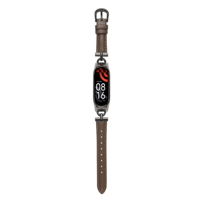D-shaped Steel + Genuine Leather Watch Band, For Xiaomi Mi Band 3 / 4, For Xiaomi Mi Band 5 / 6, For Xiaomi Mi Band 7