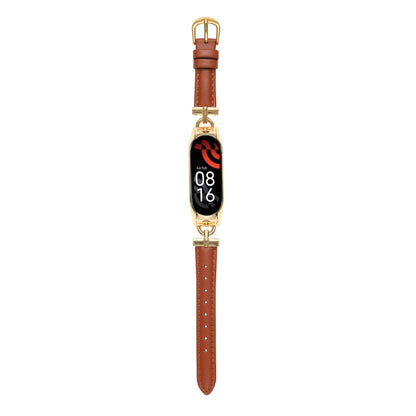 D-shaped Steel + Genuine Leather Watch Band, For Xiaomi Mi Band 3 / 4, For Xiaomi Mi Band 5 / 6, For Xiaomi Mi Band 7