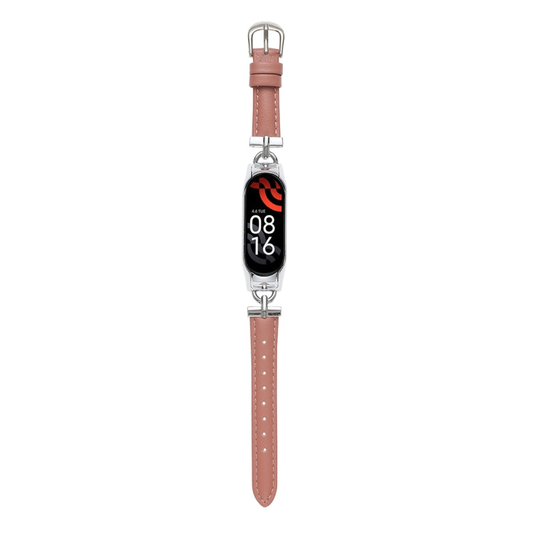 D-shaped Steel + Genuine Leather Watch Band, For Xiaomi Mi Band 3 / 4, For Xiaomi Mi Band 5 / 6, For Xiaomi Mi Band 7