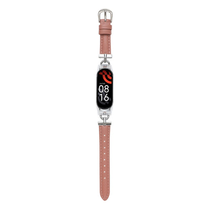 D-shaped Steel + Genuine Leather Watch Band, For Xiaomi Mi Band 3 / 4, For Xiaomi Mi Band 5 / 6, For Xiaomi Mi Band 7