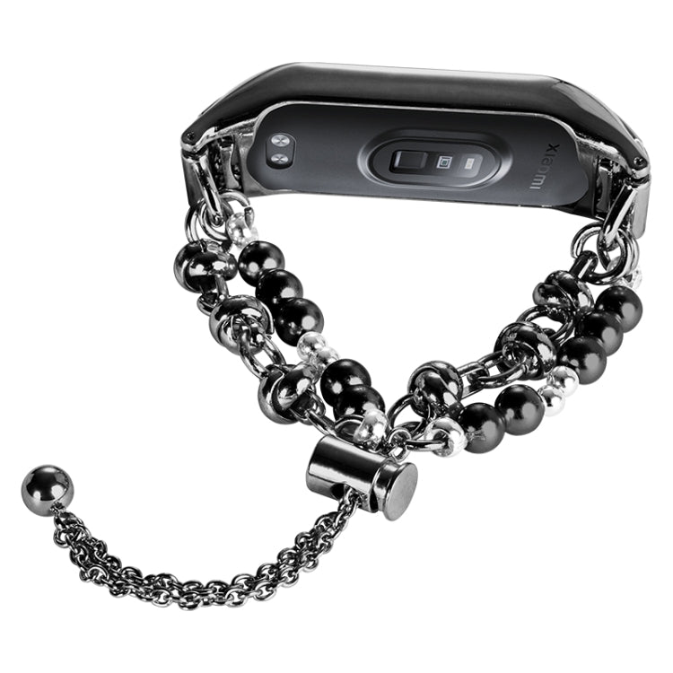 Double Pearl Bead String Metal Watch Band, For Xiaomi Mi Band 3 / 4, For Xiaomi Mi Band 5 / 6, For Xiaomi Mi Band 7