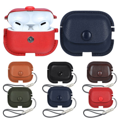 Litchi Texture PU Leather Earphone Protective Case with Lanyard, For AirPods Pro 2 with Lanyard
