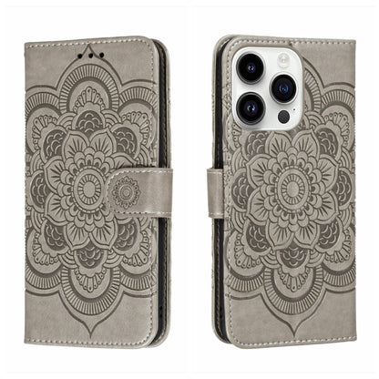 Sun Mandala Embossing Leather Phone Case, For iPhone 14 / 13, For iPhone 14 Plus, For iPhone 14 Pro, For iPhone 14 Pro Max