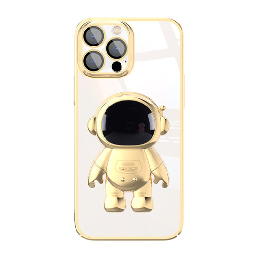 Electroplating PC Astronaut Holder Phone Case with Lens Film, For iPhone 14, For iPhone 14 Plus, For iPhone 14 Pro, For iPhone 14 Pro Max, For iPhone 13, For iPhone 13 Pro, For iPhone 13 Pro Max, For iPhone 12, For iPhone 12 Pro
