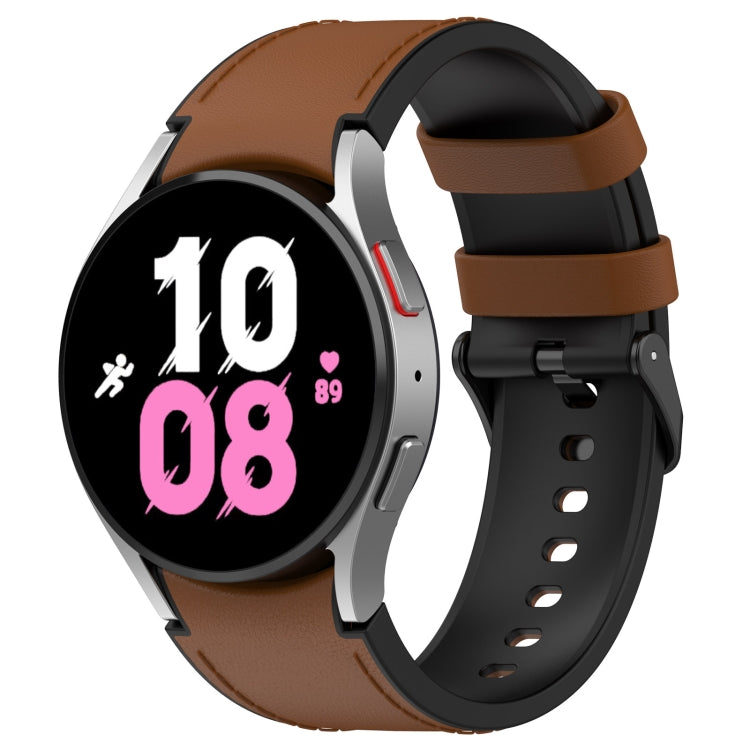 For Samsung Galaxy Watch5 44mm / 40mm Silicone Leather Black Buckle Watch Band, S, L