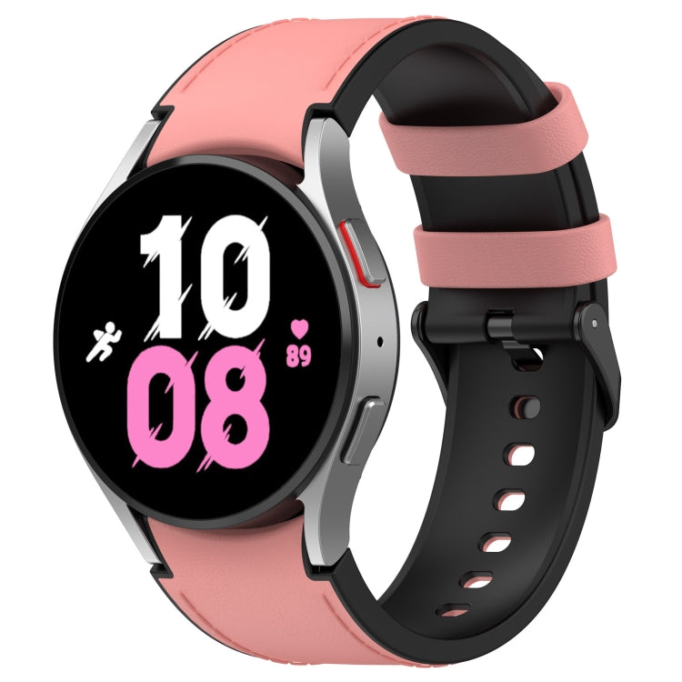 For Samsung Galaxy Watch5 44mm / 40mm Silicone Leather Black Buckle Watch Band, S, L