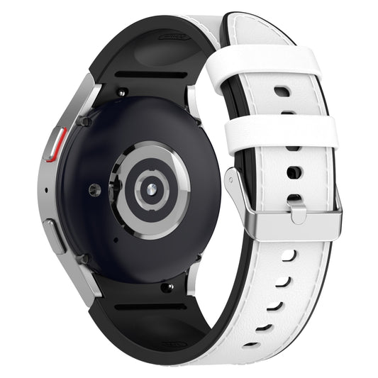 For Samsung Galaxy Watch5 44mm / 40mm Silicone Leather Silver Buckle Watch Band, S, L