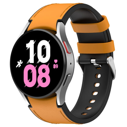 For Samsung Galaxy Watch5 44mm / 40mm Silicone Leather Silver Buckle Watch Band, S, L