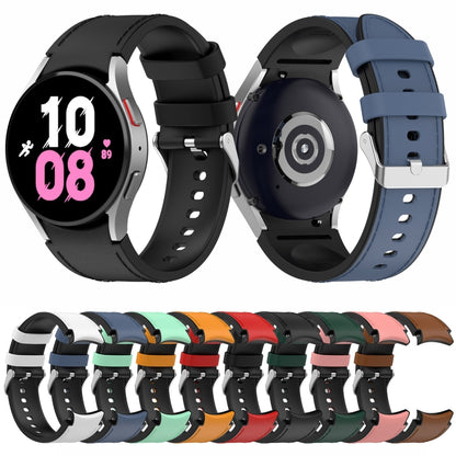 For Samsung Galaxy Watch5 44mm / 40mm Silicone Leather Silver Buckle Watch Band, S, L