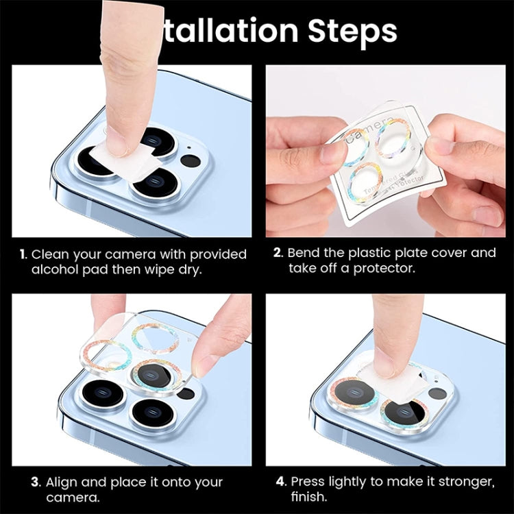 Tempered Glass Glitter CD Texture Back Camera Film, For iPhone 14 / 14 Plus (1 PC), For iPhone 14 Pro Max / 14 Pro (1 PC)