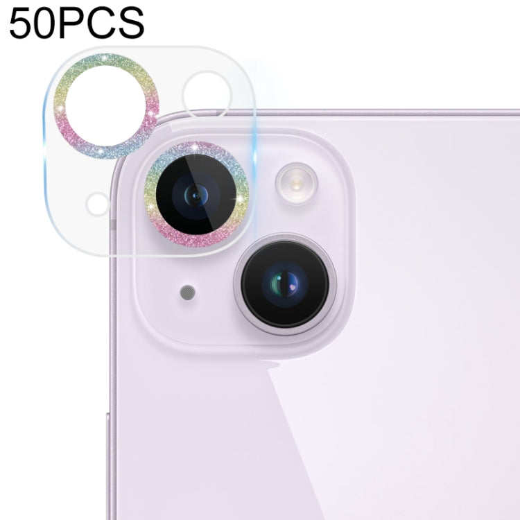 50pcs Tempered Glass Glitter CD Texture Back Camera Film, For iPhone 14 / 14 Plus (50 PCS), For iPhone 14 Pro Max / 14 Pro (50 PCS)