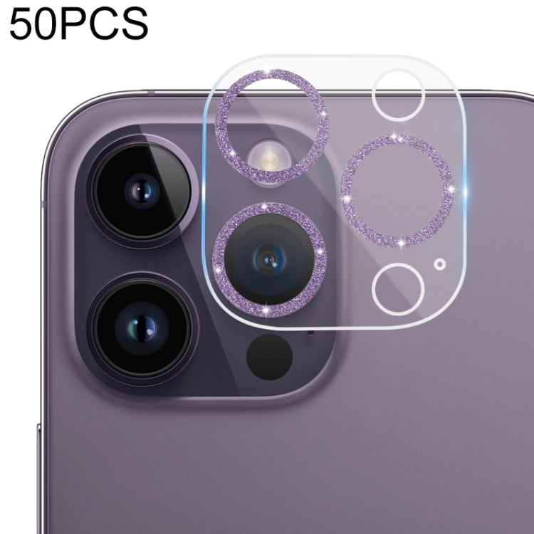 50pcs Tempered Glass Glitter CD Texture Back Camera Film, For iPhone 14 / 14 Plus (50 PCS), For iPhone 14 Pro Max / 14 Pro (50 PCS)