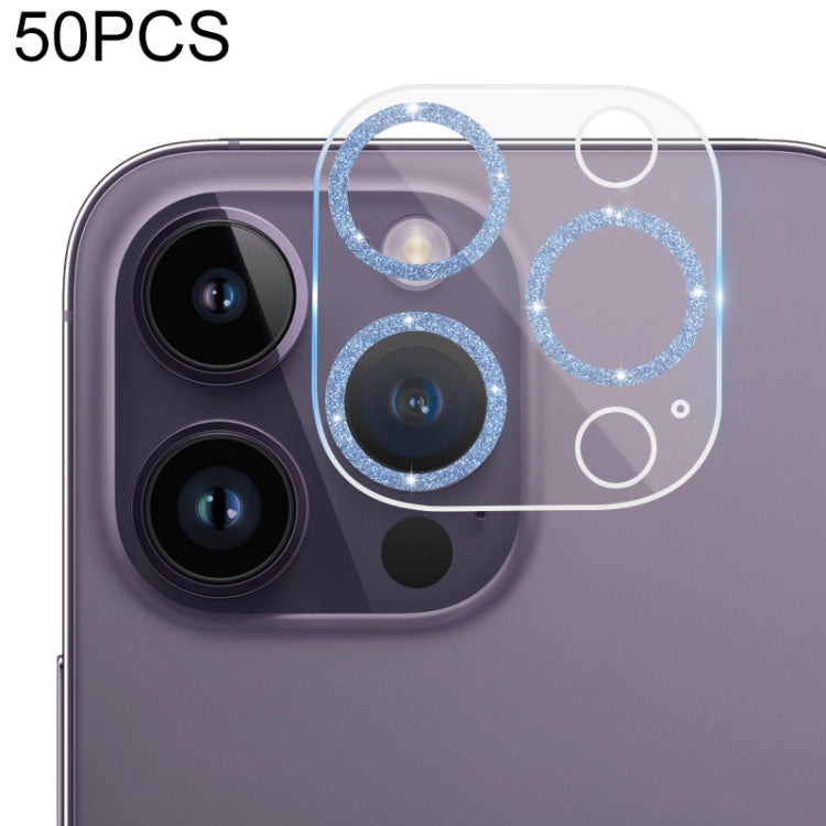 50pcs Tempered Glass Glitter CD Texture Back Camera Film, For iPhone 14 / 14 Plus (50 PCS), For iPhone 14 Pro Max / 14 Pro (50 PCS)