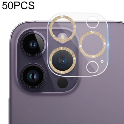 50pcs Tempered Glass Glitter CD Texture Back Camera Film, For iPhone 14 / 14 Plus (50 PCS), For iPhone 14 Pro Max / 14 Pro (50 PCS)