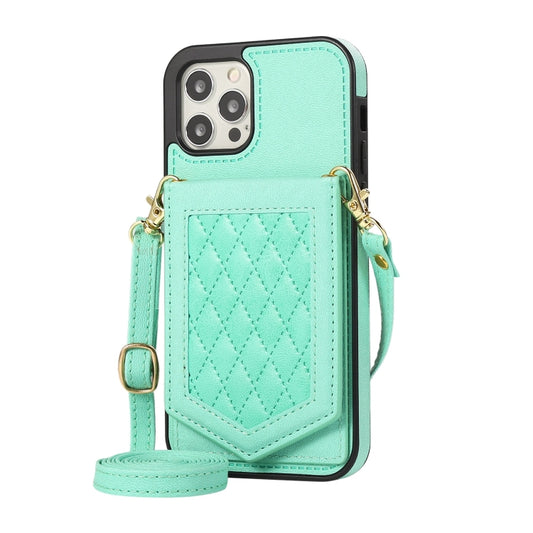 Rhombic Texture RFID Phone Case with Lanyard & Mirror, For iPhone 12 / 12 Pro, For iPhone 12 mini, For iPhone 11 Pro Max, For iPhone 11 Pro, For iPhone 11, For iPhone SE 2022 / SE 2020 / 8 / 7, For iPhone 8 Plus / 7 Plus, For iPhone 6s Plus / 6 Plus   ...