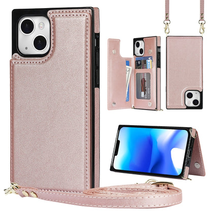 Cross-body Square Dual-Buckle Card Flip Wallet Phone Case, For iPhone 14, For iPhone 14 Plus, For iPhone 14 Pro, For iPhone 14 Pro Max