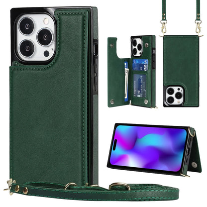 Cross-body Square Dual-Buckle Card Flip Wallet Phone Case, For iPhone 14, For iPhone 14 Plus, For iPhone 14 Pro, For iPhone 14 Pro Max