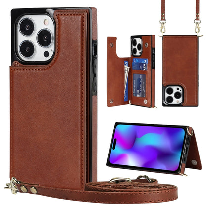Cross-body Square Dual-Buckle Card Flip Wallet Phone Case, For iPhone 14, For iPhone 14 Plus, For iPhone 14 Pro, For iPhone 14 Pro Max