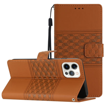 Diamond Embossed Skin Feel Leather Phone Case with Lanyard, For iPhone 11, For iPhone 11 Pro, For iPhone 11 Pro Max, For iPhone 12 mini, For iPhone 12 Pro, For iPhone 12 Pro Max, For iPhone 13, For iPhone 13 mini