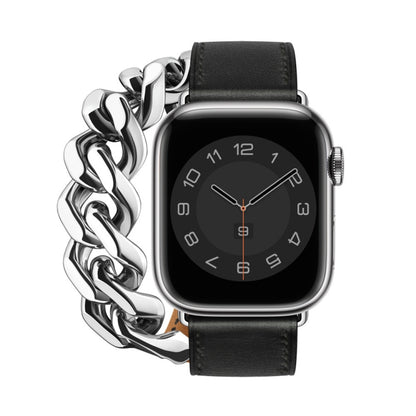Double Loop Genuine Leather Stainless Steel Watch Band, For Apple Watch Ultra 49mm / Series 8&7 45mm, For Apple Watch Series 8&7 41mm