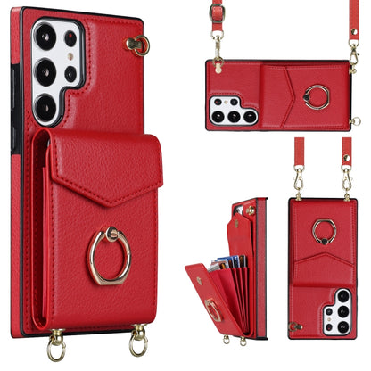 Ring Holder RFID Card Slot Phone Case with Long Lanyard, For Samsung Galaxy S23 Ultra 5G