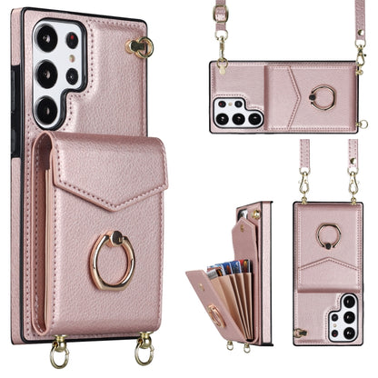 Ring Holder RFID Card Slot Phone Case with Long Lanyard, For Samsung Galaxy S23 Ultra 5G