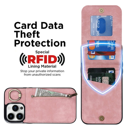 Retro Ring and Zipper RFID Card Slot Phone Case, For iPhone 14, For iPhone 14 Plus, For iPhone 14 Pro, For iPhone 14 Pro Max