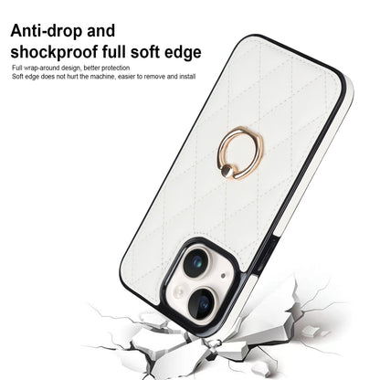 Rhombic PU Leather Phone Case with Ring Holder, For iPhone 14, For iPhone 14 Plus, For iPhone 14 Pro, For iPhone 14 Pro Max, For iPhone 13 mini, For iPhone 13