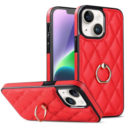 Rhombic PU Leather Phone Case with Ring Holder, For iPhone 14, For iPhone 14 Plus, For iPhone 14 Pro, For iPhone 14 Pro Max, For iPhone 13 mini, For iPhone 13