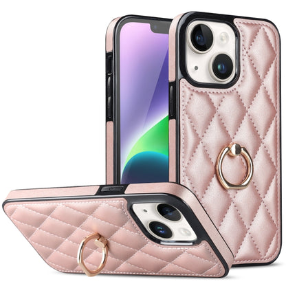 Rhombic PU Leather Phone Case with Ring Holder, For iPhone 14, For iPhone 14 Plus, For iPhone 14 Pro, For iPhone 14 Pro Max, For iPhone 13 mini, For iPhone 13