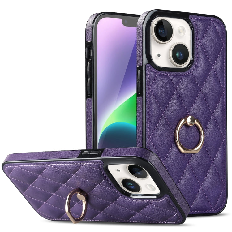 Rhombic PU Leather Phone Case with Ring Holder, For iPhone 14, For iPhone 14 Plus, For iPhone 14 Pro, For iPhone 14 Pro Max, For iPhone 13 mini, For iPhone 13