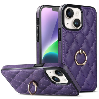 Rhombic PU Leather Phone Case with Ring Holder, For iPhone 14, For iPhone 14 Plus, For iPhone 14 Pro, For iPhone 14 Pro Max, For iPhone 13 mini, For iPhone 13