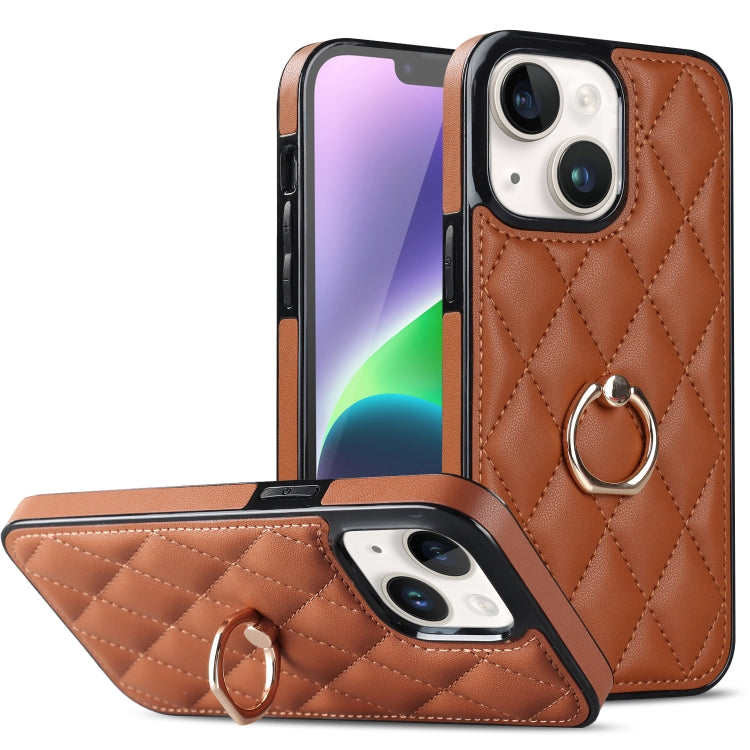 Rhombic PU Leather Phone Case with Ring Holder, For iPhone 14, For iPhone 14 Plus, For iPhone 14 Pro, For iPhone 14 Pro Max, For iPhone 13 mini, For iPhone 13